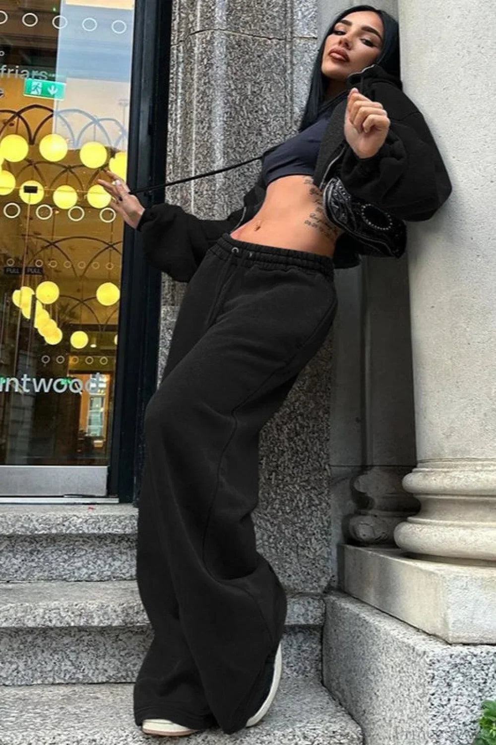 Hooded Zipper Cropped Slim Fit Casual Two Piece Set