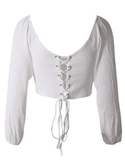 Long-Sleeved With Strap Crop Top V-Neck Women’s Tie
