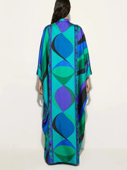 Psychedelic Swirling Iride Satin Kaftan