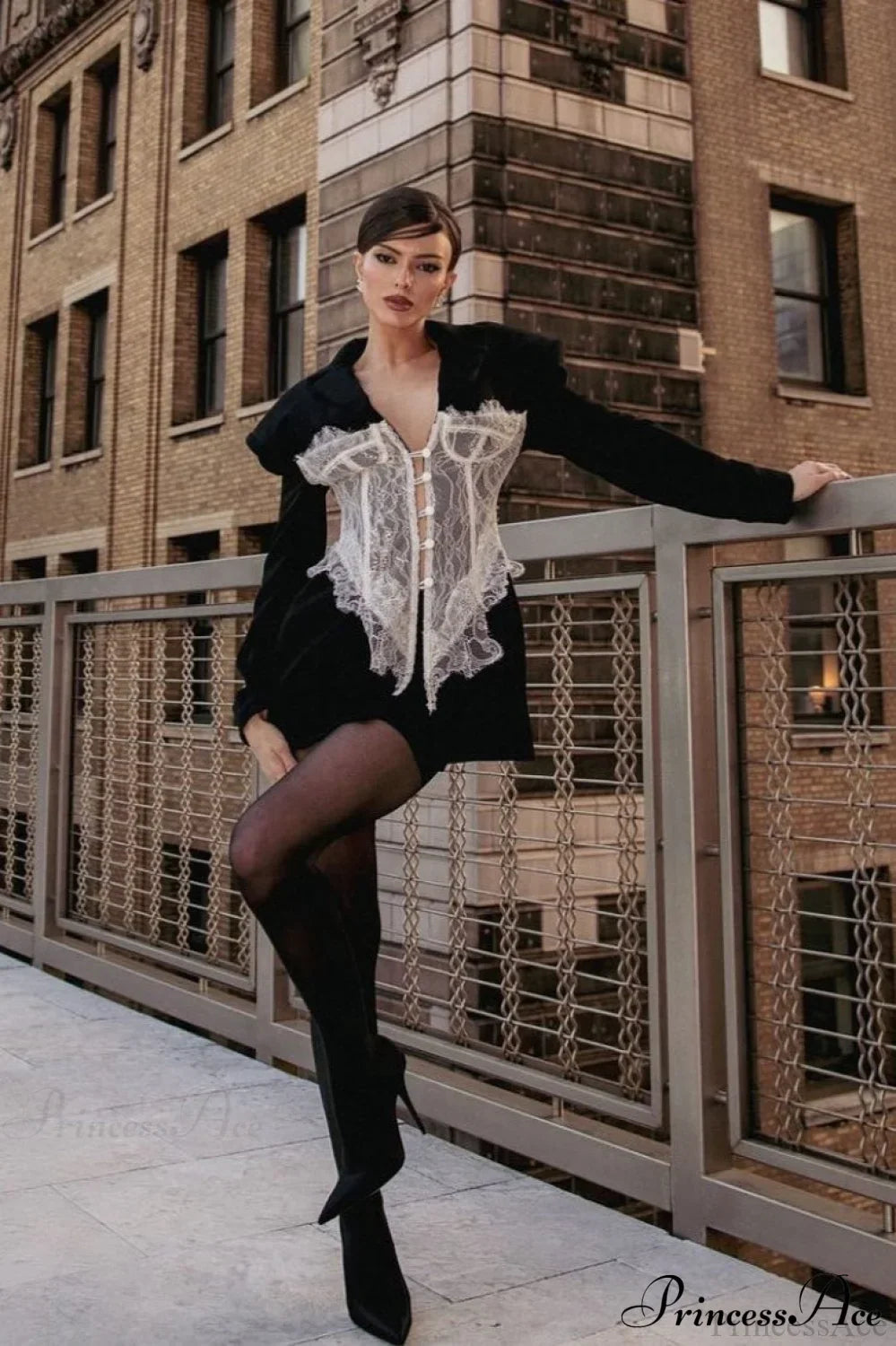 Lace Panel Sexy Fitted Shoulder Blazer