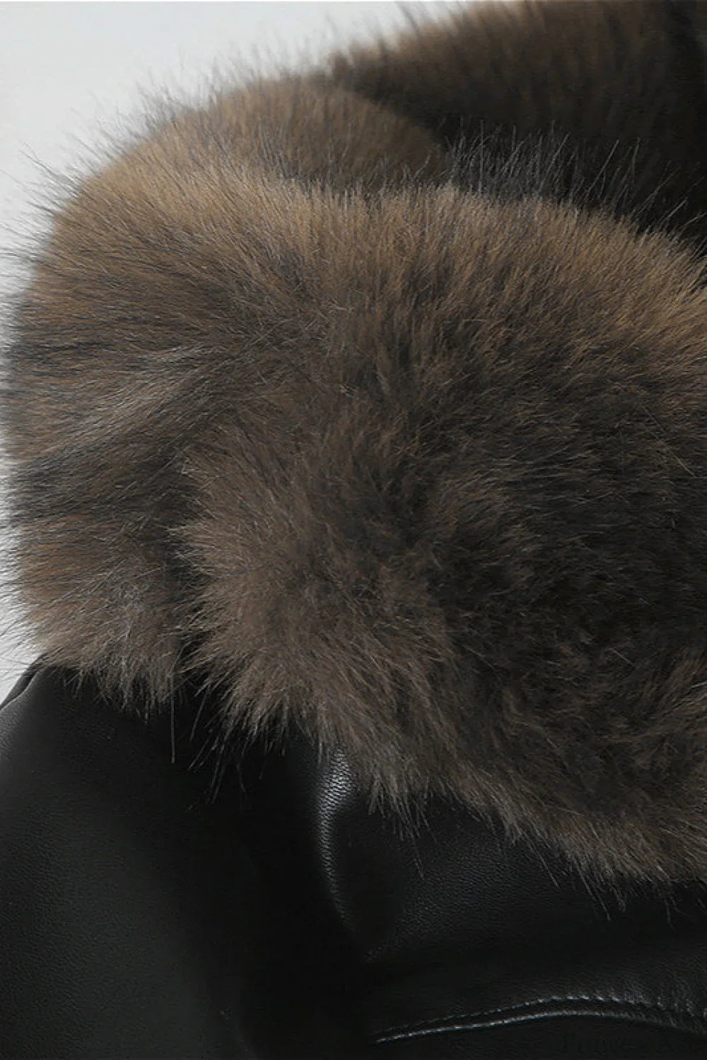 Leather Faux Fur Panel Collared Fitted Warm Coat