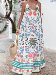 Vacation Beach V-Neck Charming Floral Print Maxi Dress Dresses