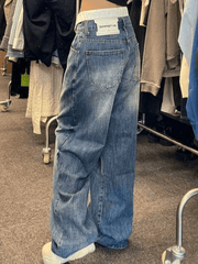 Patchwork Waist High Rise Boyfriend Jeans Jeans