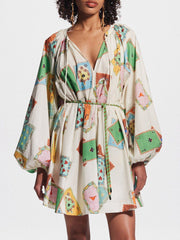 Unique Art Print Bubble Graceful Long Sleeve Versatile Mini Dress White / S Dresses