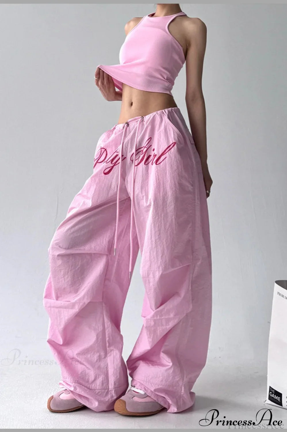 Quick-Dry Lightweight Loose Wide-Leg Drawstring Pants Pink / S