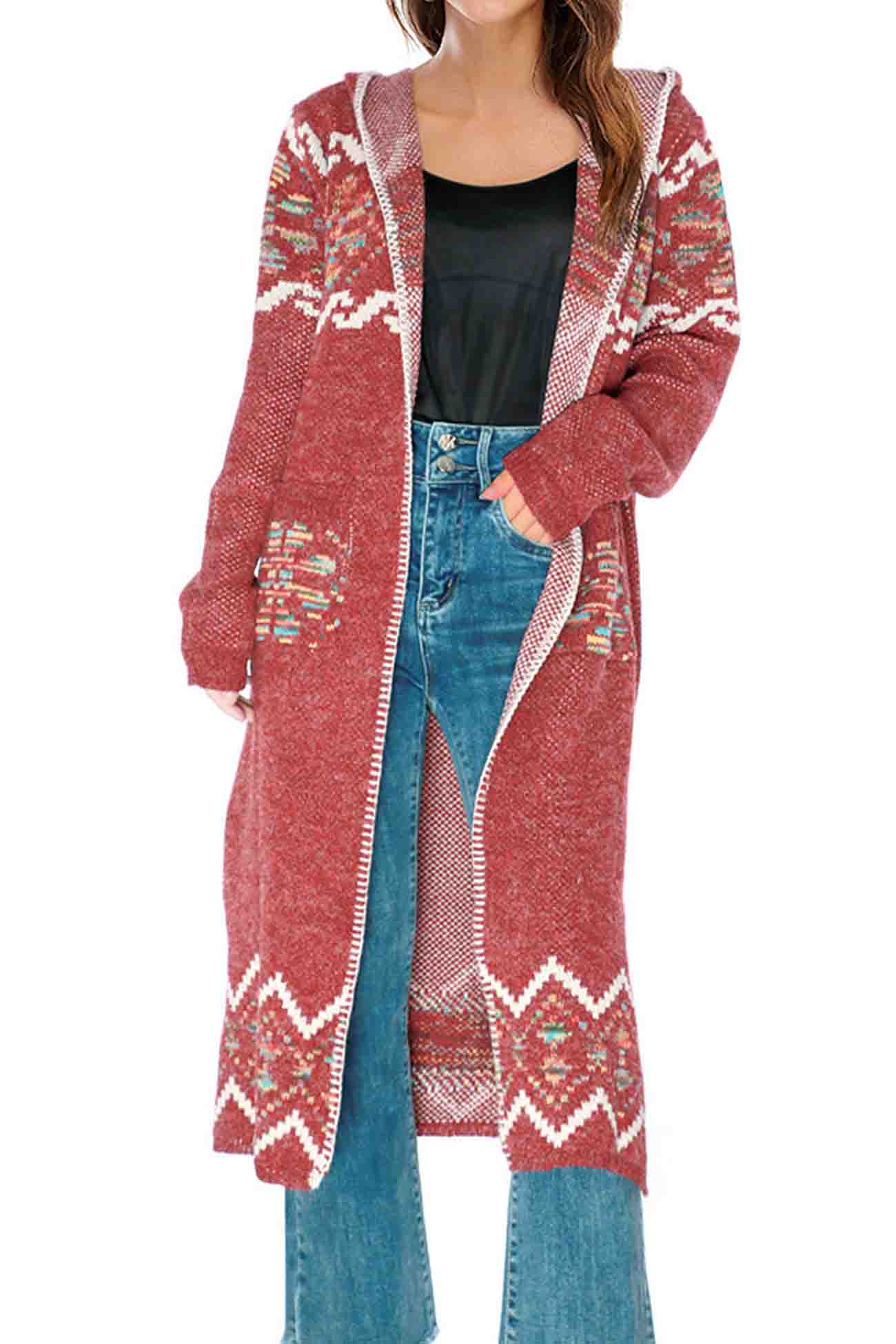 Floral Hooded Slit Long Cardigan