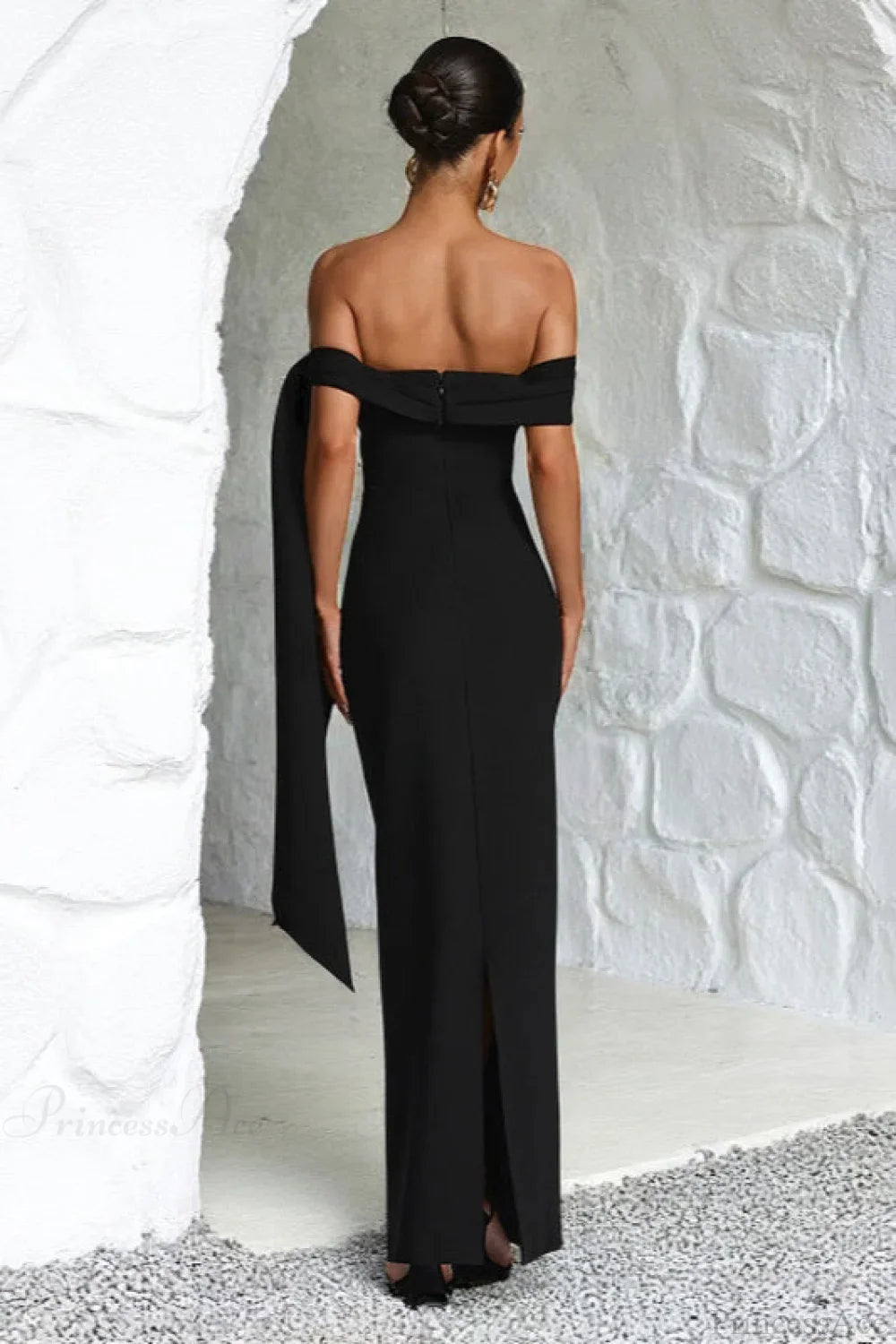 Sash Off Shoulder Split Slim Fitted Maxi Dress