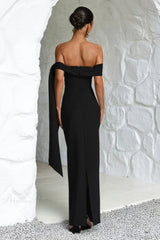 Sash Off Shoulder Split Slim Fitted Maxi Dress
