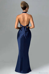 Satin Halter High Waist Fitted Party Dress