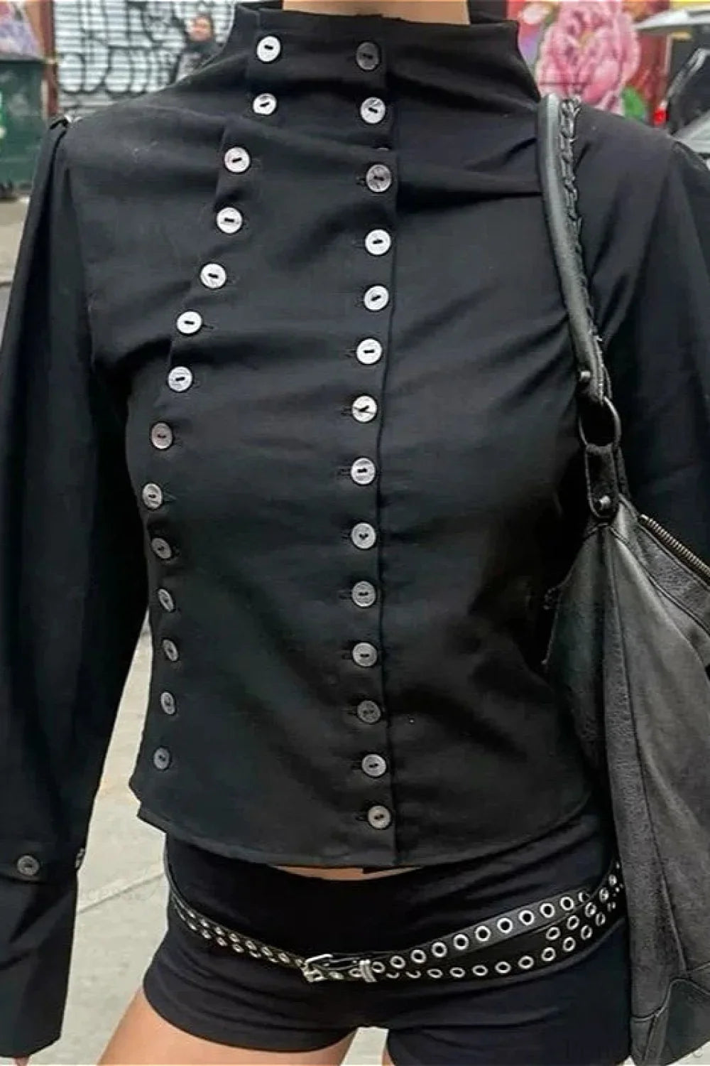Sexy Solid Button Slim Round Neck Long Sleeve Blouse