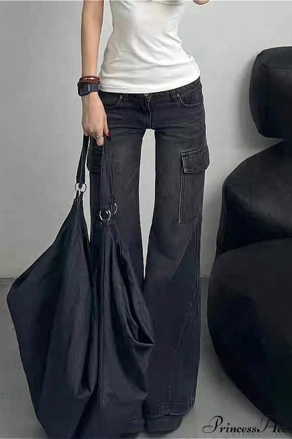 Slim Fit Low Waist Denim Cargo Pants