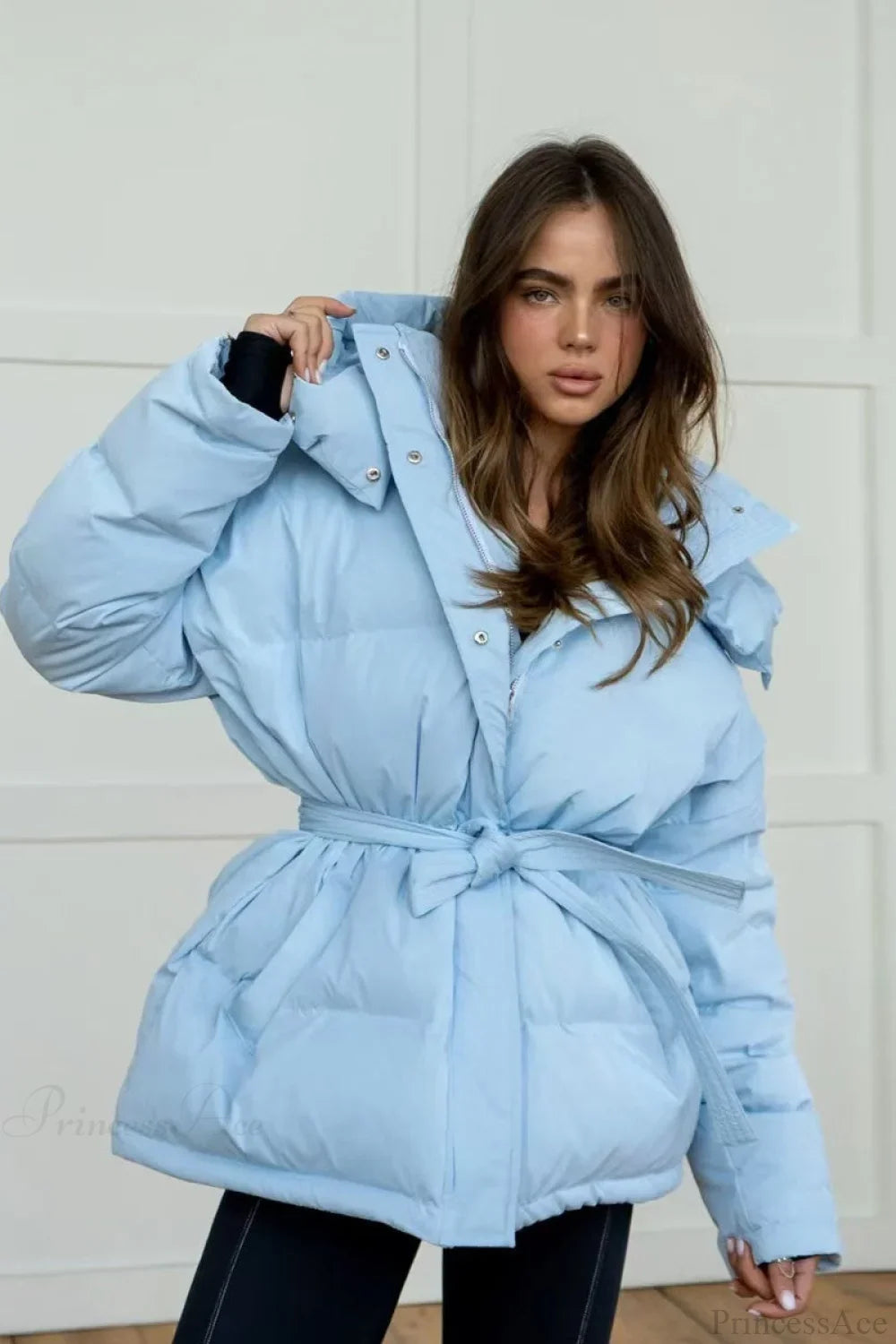 Solid Color Hooded Zippered Thickened Quilted Coat
