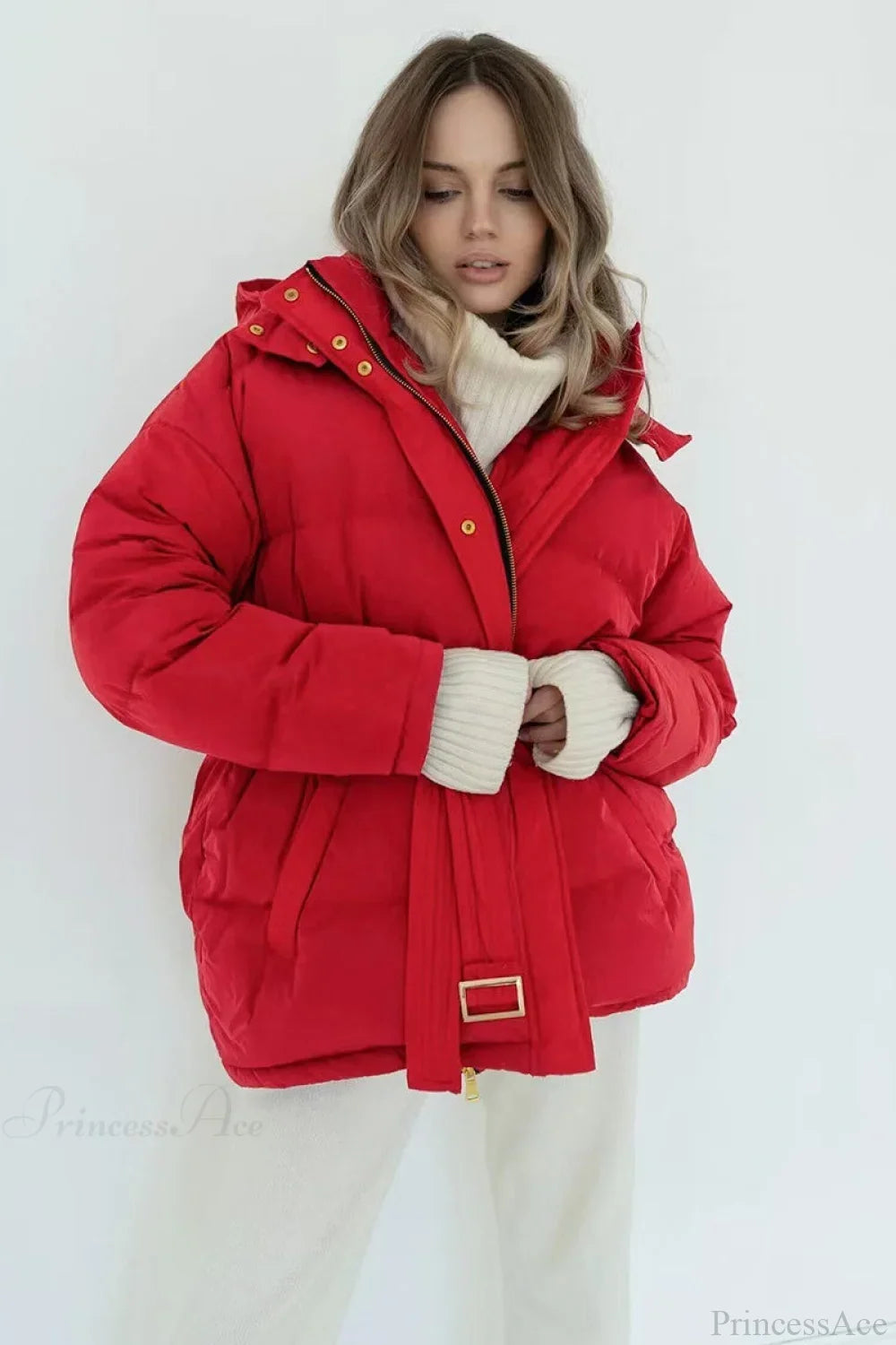 Solid Color Hooded Zippered Thickened Quilted Coat