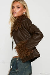 Vintage Fleece-Collar Leather Paneled Jacket