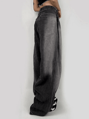 Washed Contrast Waist Pleated Relaxed Leg Boyfriend Jeans Jeans