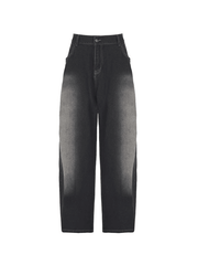 Washed Contrast Waist Pleated Relaxed Leg Boyfriend Jeans Jeans