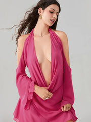 Halter Tie-Up Cowl Neck Mini Dress minidress-250223