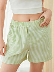Plaid Striped Button Lounge Short green / S short-250223