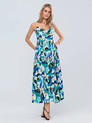 Fashion Print Spaghetti Strap Backless Sweetheart Flowy Cami Floral Dress floraldress-250126