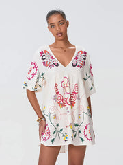 Loose Mini Beach Floral Dress for Vacation WHITE / S floraldress-250126