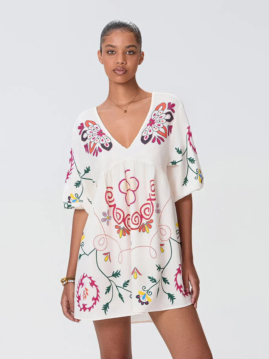 Loose Mini Beach Floral Dress for Vacation floraldress-250126