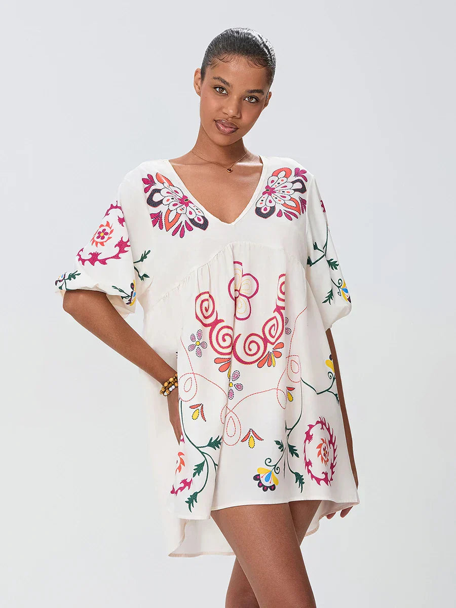 Loose Mini Beach Floral Dress for Vacation floraldress-250126