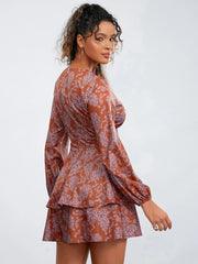 Floral Print Ruffles Tiered Mini Dress V-neck High Waist Floral Dress floraldress-250126