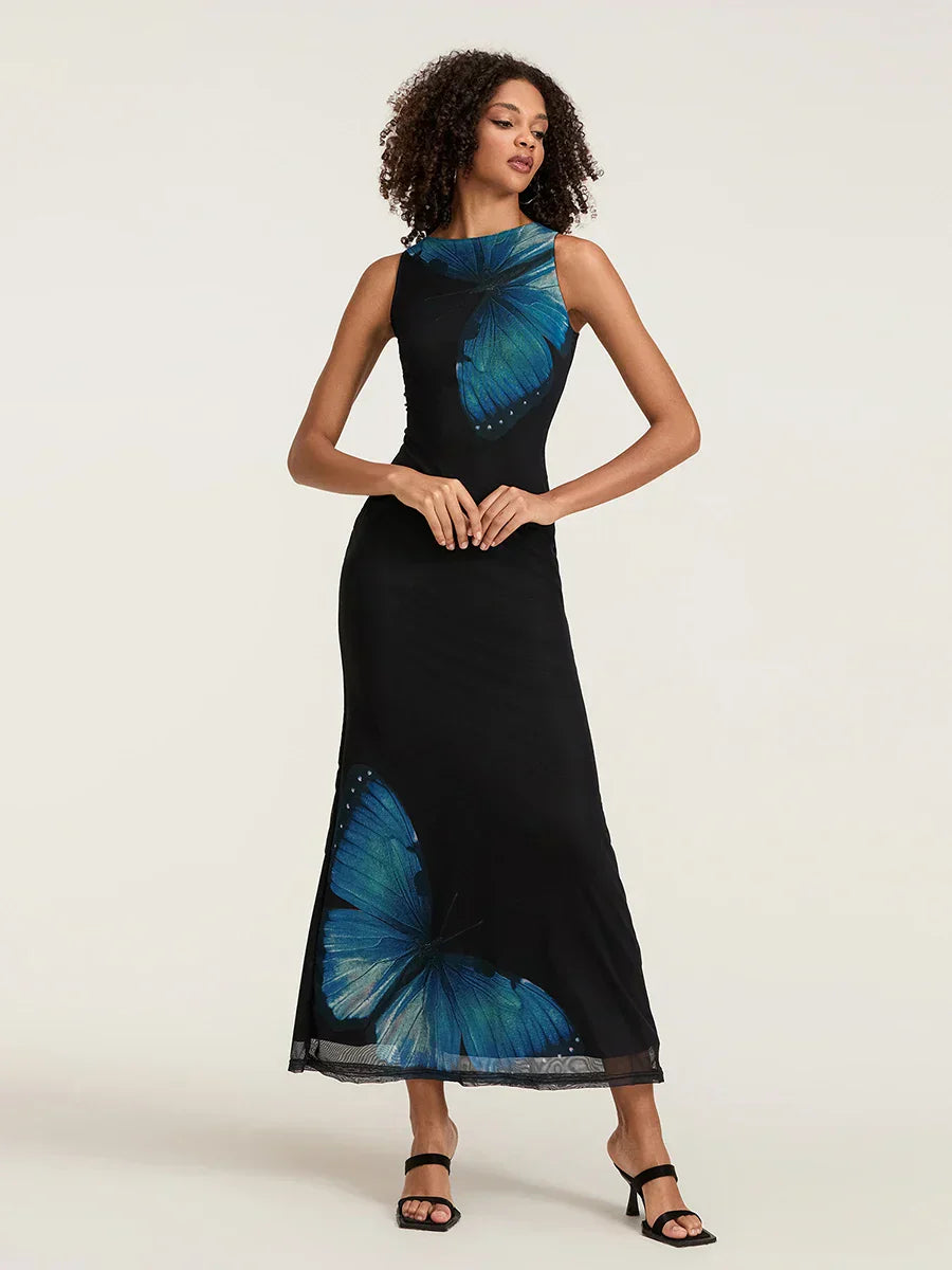 Floral Sleeveless Bodycon Back Hollowed Lacing Tank Party Floral Dress floraldress-250126