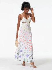 Spaghetti Straps Elegant Backless Bow Cross Floral Dress floraldress-250126