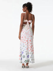 Spaghetti Straps Elegant Backless Bow Cross Floral Dress floraldress-250126