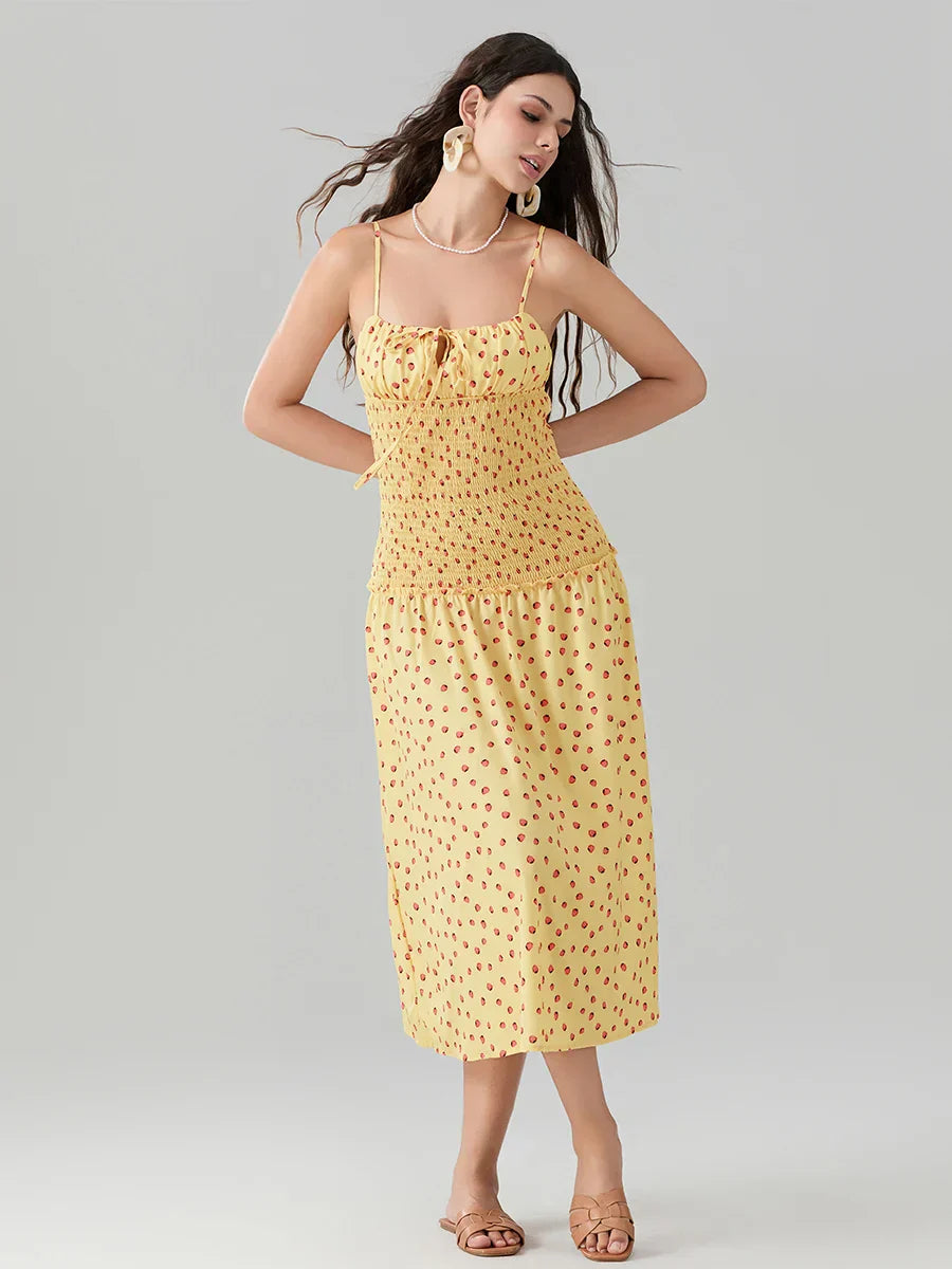 Floral Strawberry Camis Backless Tied Front Floral Dress floraldress-250126