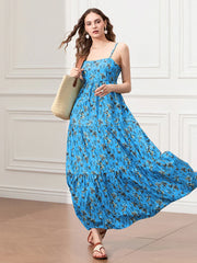 Spaghetti Strap Ruched Backless A-Line Beach Vacation Floral Dress floraldress-250126
