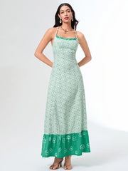 Green Floral Tie-up Back Cross Flowy Floral Dress floraldress-250126