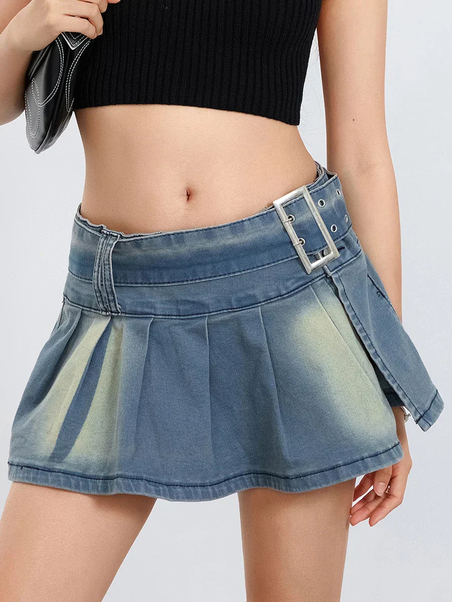 Belted Pleated A-Line Skirt skirts-250223