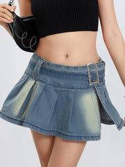 Belted Pleated A-Line Skirt skirts-250223