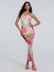 Sexy Strapless Bodycon Off-Shoulder Backless Sheath Floral Night Gown floraldress-250126
