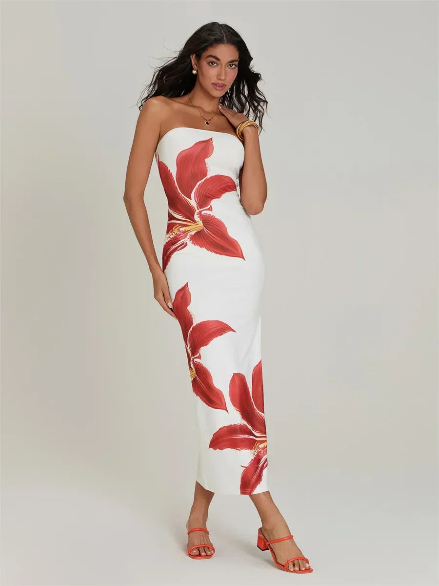 Sexy Strapless Backless Bodycon Floral Dress floraldress-250126