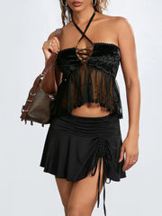Sheer Mesh Halter Tie-up Strapless Backless Bandeau croptop-250126