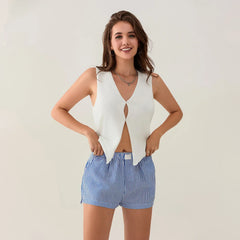 Striped Side Split Elastic Waist Short short-250223