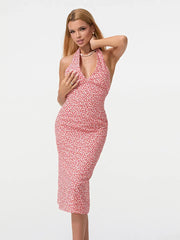 Summer Floral Backless Tie-Up Halter Neck Midi Party Floral Dress floraldress-250126