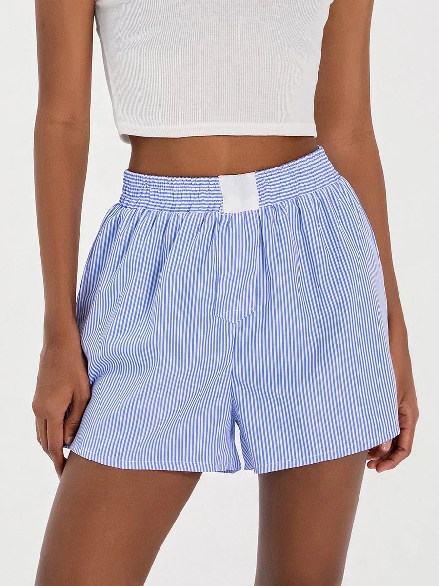 Striped Loose Wide Leg Lounge Short short-250223