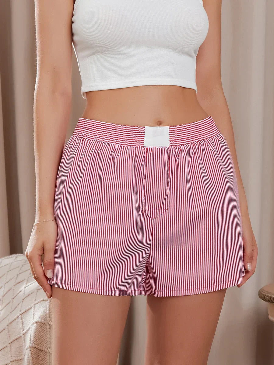 Striped Loose Wide Leg Lounge Short short-250223