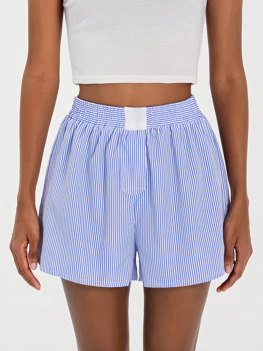 Striped Loose Wide Leg Lounge Short blue / S short-250223