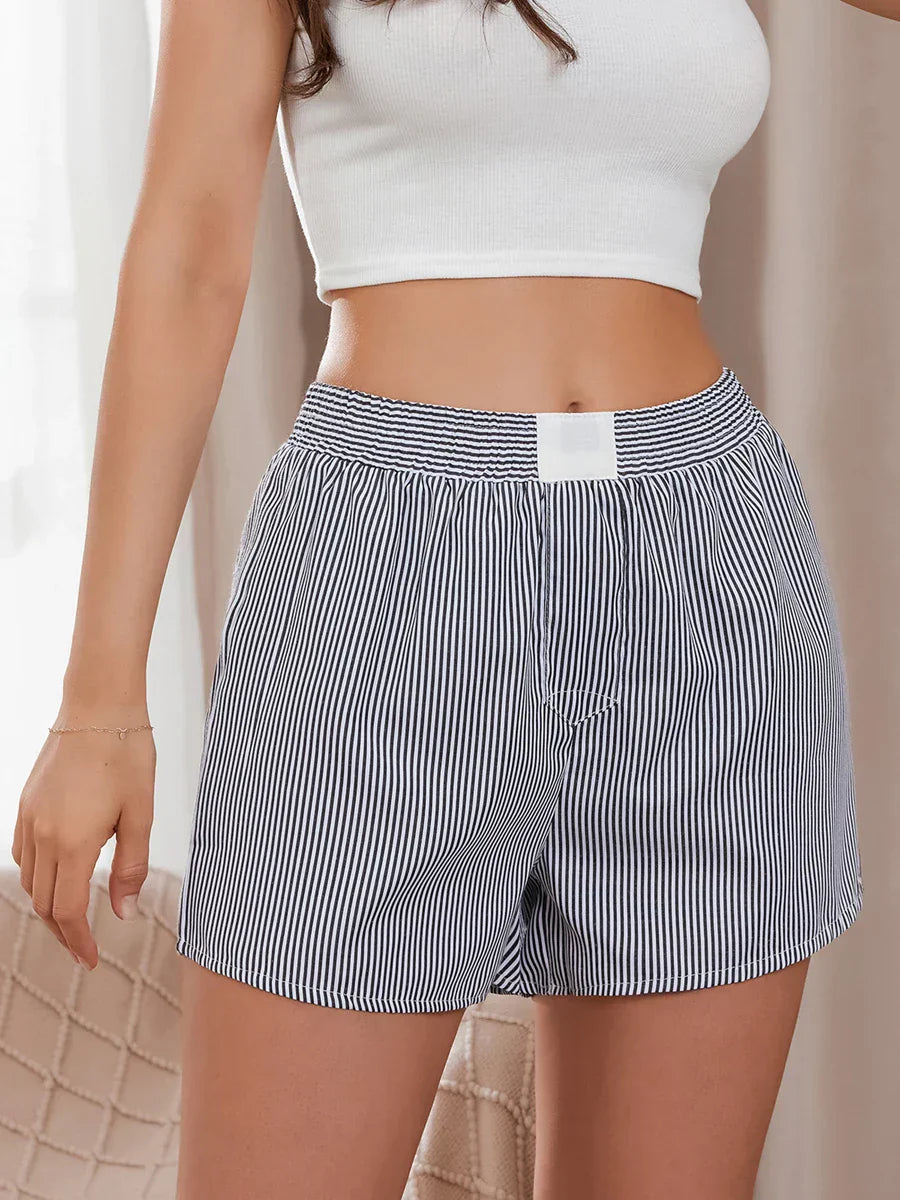 Striped Loose Wide Leg Lounge Short short-250223