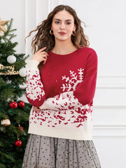 Classic Snowflake Christmas Tree Print Crew Neck Warm Pullover Sweater Sweaters-L