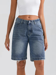 Ripped Button Denim Casual Short Light Blue / XS short-250223