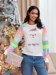Cute Casual Autumn Patchwork Long Sleeve Sequined Christmas Sweater Sweaters-L