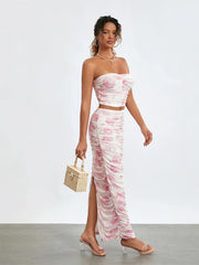 Chic Off-Shoulder Tube Top Wrap Long Floral Skirt Set floraldress-250126