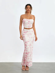 Chic Off-Shoulder Tube Top Wrap Long Floral Skirt Set floraldress-250126