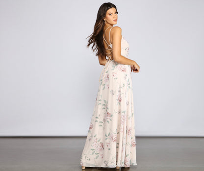 Corinna Formal Floral Chiffon Wrap Dress